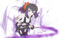Rule 34 | 1girl, black choker, braid, choker, flower, hair ornament, highres, jewelry, looking at viewer, mamold duck, mole, mole under eye, nail polish, purple eyes, purple hair, red nails, simple background, smile, solo, symonne (tales), tales of (series), tales of zestiria, twintails, white background
