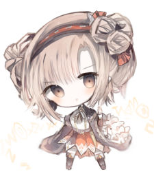 Rule 34 | 1girl, :o, bad id, bad pixiv id, black footwear, blush, boots, brown eyes, brown flower, brown hair, brown rose, character request, chibi, commentary request, cottontailtokki, flower, full body, grey thighhighs, hair flower, hair ornament, hairband, hand up, head tilt, long sleeves, parted lips, pleated skirt, red hairband, red skirt, rose, shadowverse, shingeki no bahamut, shirt, sidelocks, simple background, skirt, solo, thighhighs, v-shaped eyebrows, white background, white shirt, wide sleeves