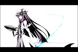 Rule 34 | 1girl, closed eyes, female focus, letterboxed, masato (stealth wind second), oekaki, patchouli knowledge, purple hair, reading, simple background, solo, standing, touhou, white background