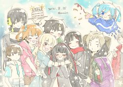 Rule 34 | &gt;3&lt;, &gt; &lt;, 5boys, 6+girls, :d, ^ ^, age difference, amamiya hibiya, apron, aqua hair, aqua scrunchie, aqua shirt, arms at sides, arms behind back, arms behind head, arrow (symbol), arrow print, azami (kagerou project), bangs pinned back, birthday, birthday cake, black eyes, black hair, black hoodie, black sailor collar, black serafuku, black shirt, blank eyes, blue dress, blue eyes, blue jacket, blue sky, blunt bangs, blunt ends, blush, bow, bow hairband, bright pupils, brown eyes, brown hair, brown shirt, brown shorts, buckle, buttoned cuffs, buttons, cake, candle, casual, circle, closed eyes, closed mouth, commentary, confetti, cowboy shot, cropped torso, cross-laced clothes, cross-laced slit, dark konoha, dated, day, double-parted bangs, dress, ene (kagerou project), enpera, facial mark, facing viewer, flying, food, frilled apron, frills, grandmother and granddaughter, green hair, green jumpsuit, grey kimono, grey shirt, group picture, hair between eyes, hair ornament, hair ribbon, hairband, hairclip, hairdressing, hands on another&#039;s arm, happy, headphones, highres, holding, holding another&#039;s hair, holding food, holding hair, holding party popper, holding plate, hood, hood down, hood up, hooded jumpsuit, hoodie, hug, jacket, japanese clothes, jumpsuit, kagerou project, kano shuuya, kido tsubomi, kimono, kisaragi momo, kisaragi shintarou, konoha (kagerou project), kozakura marry, layered clothes, layered sleeves, light brown hair, long bangs, long hair, long sleeves, looking at another, looking at viewer, looking down, looking to the side, multiple boys, multiple girls, neck warmer, neckerchief, notched neckline, one eye closed, open mouth, orange hair, outdoors, parted bangs, partially unzipped, party popper, pastel colors, pink bow, pink eyes, pink hairband, pink hoodie, plate, pleated skirt, pocket, popped collar, print hoodie, profile, purple hoodie, red jacket, red ribbon, red scarf, red trim, ribbon, sa-fu (sfmk39), sailor collar, scarf, school uniform, scrunchie, serafuku, seto kousuke, shirt, short hair, short ponytail, short sleeves, shorts, side ponytail, sign, single stripe, skirt, sky, sleeveless, sleeveless hoodie, sleeves past elbows, smile, star (symbol), striped, sweat, symbol-only commentary, t-shirt, tateyama ayano, track jacket, twintails, twitter username, upper body, v, very long hair, wavy hair, white apron, white hair, white hoodie, white neckerchief, white stripes, wispy bangs, zipper