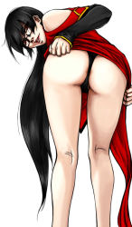Rule 34 | 1girl, arc system works, ass, bare shoulders, bent over, black hair, black panties, blazblue, blazblue: calamity trigger, china dress, chinese clothes, detached sleeves, dress, from behind, glasses, hair down, legs, litchi faye ling, long hair, nosuto, panties, red eyes, semi-rimless eyewear, underwear