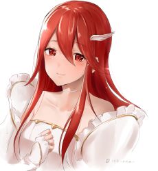 Rule 34 | 1girl, bare shoulders, bride, choker, closed mouth, cordelia (bridal) (fire emblem), cordelia (fire emblem), fire emblem, fire emblem awakening, fire emblem heroes, hair ornament, highres, jewelry, long hair, niko (aiai03012), nintendo, red eyes, red hair, ring, simple background, sleeveless, solo, tears, twitter username, white background