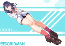 Rule 34 | 1girl, absurdres, black hair, black skirt, blue eyes, bow, bowtie, brown footwear, cardigan, cellphone, collared shirt, dutch angle, earphones, expressionless, full body, gridman universe, hand in pocket, highres, holding, holding phone, joker (tomakin524), legs, loafers, long hair, long sleeves, looking at viewer, microskirt, orange scrunchie, phone, pleated skirt, red bow, red bowtie, red socks, school uniform, scrunchie, shirt, shoes, skirt, smartphone, socks, solo, ssss.gridman, straight hair, sweater, swept bangs, takarada rikka, thighs, tiptoes, white cardigan, white shirt, white sweater, wrist scrunchie