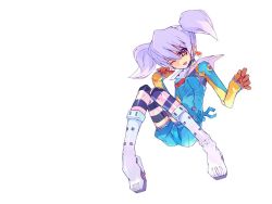 Rule 34 | 00s, chiko, full body, hair between eyes, phase shift, simple background, solo, striped clothes, striped thighhighs, thighhighs, top wo nerae 2!, twintails, tycho science, wallpaper, white background