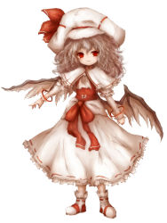 Rule 34 | 1girl, amano jack, ascot, bad id, bad pixiv id, bat wings, blush, curiosities of lotus asia, female focus, hat, hat ribbon, highres, long hair, open mouth, red eyes, remilia scarlet, ribbon, silver hair, skirt, smile, solo, touhou, wings