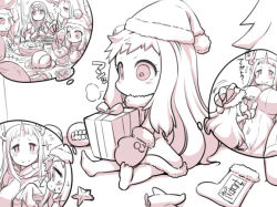 Rule 34 | 10s, abyssal ship, aircraft carrier water oni, airfield princess, box, breasts, christmas, claws, comic, gift, gift box, hat, horns, kantai collection, large breasts, long hair, mittens, monochrome, northern ocean princess, omuraisu echizen, santa hat, seaport princess, single horn, smile, translation request