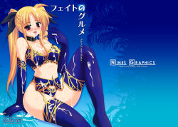 Rule 34 | 00s, bad id, bad pixiv id, blonde hair, blush, bra, breasts, collar, cover, cover page, cum, cum on body, cum string, elbow gloves, fate testarossa, garter belt, genshi, gloves, large breasts, lingerie, long hair, lyrical nanoha, mahou shoujo lyrical nanoha, mahou shoujo lyrical nanoha strikers, red eyes, ribbon, solo, thighhighs, tongue, twintails, underwear