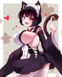Rule 34 | 1girl, animal ears, azur lane, bell, black hair, breasts, cat ears, cat tail, clothing cutout, cross-laced clothes, cross-laced cutout, fang, from side, huge breasts, japanese clothes, kimono, looking at viewer, open mouth, red eyes, short hair, short kimono, sideboob, sivamaron, smile, solo, tail, thighhighs, white thighhighs, wide sleeves, yamashiro (azur lane), yamashiro (sales clerk offensive?!) (azur lane)