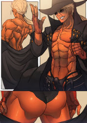 Rule 34 | 1boy, arc system works, ass, bara, blonde hair, glasses, guilty gear, hat, johnny (guilty gear), male focus, muscular, nikism, ponytail, solo