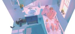 Rule 34 | 2boys, adam parrish, bathing, bathroom, bathtub, black hair, blonde hair, blue eyes, buzz cut, catbishonen, claw foot bathtub, closed eyes, completely nude, convenient censoring, couple, day, flower, from above, full body, highres, indoors, looking at another, male focus, multiple boys, nude, partially submerged, ronan lynch, rubber duck, same-sex bathing, shared bathing, short hair, smile, soap bubbles, soap censor, sunflower, the raven cycle, toned, toned male, very short hair, yaoi