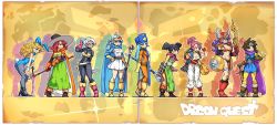 Rule 34 | 6+girls, animal ears, armor, bikini armor, bodystocking, breasts, cape, cleavage, dagger, dark-skinned female, dark skin, dragon quest, dragon quest iii, everyone, fake animal ears, fighter (dq3), gauntlets, habit, hat, helmet, jester (dq3), knife, leotard, mage (dq3), merchant (dq3), multiple girls, pantyhose, pelvic curtain, playboy bunny, priest (dq3), rabbit ears, roto (dq3), sage (dq3), shield, shirosu, slime (dragon quest), smile, soldier (dq3), square enix, staff, sword, thief (dq3), tiara, toned, weapon, winged helmet, witch hat