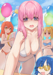 Rule 34 | + +, 4girls, @ @, ahoge, angry, ball, balloon, bare arms, bare shoulders, beachball, bikini, blonde hair, blue bikini, blue eyes, blue hair, blue sky, blush, bocchi the rock!, bow, bow bikini, breasts, cleavage, cloud, cloudy sky, collarbone, commentary, crossed arms, cube hair ornament, day, english commentary, frilled bikini, frills, glint, gotoh hitori, hair between eyes, hair ornament, highres, holding, holding ball, holding beachball, ijichi nijika, kangbus, kita ikuyo, large breasts, leaning forward, lips, long bangs, long hair, looking at viewer, medium hair, mole, mole under eye, multiple girls, navel, nervous, one side up, open mouth, orange bikini, orange eyes, orange hair, outdoors, parted bangs, pink hair, raised eyebrows, reaching, reaching towards viewer, side-tie bikini bottom, side ponytail, sky, smile, stomach, strapless, strapless bikini, striped bikini, striped clothes, sweat, swimsuit, tearing up, thighs, trembling, v-shaped eyebrows, white bikini, yamada ryo, yellow eyes