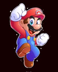 Rule 34 | 1boy, blue eyes, brown hair, facial hair, full body, gloves, grin, hat, looking at viewer, male focus, mario, mario (series), mustache, nintendo, open mouth, overalls, smile, super mario bros. 1