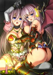 Rule 34 | 2girls, arms up, ass, bad id, bad pixiv id, bdsm, blush, bondage, bound, breasts, candle, cleavage, cuffs, demon girl, femdom, grabbing, grabbing another&#039;s breast, ia (vocaloid), long hair, megurine luka, multiple girls, open mouth, panties, restrained, shibata rai, smile, striped clothes, striped panties, tail, tears, thong, underwear, vocaloid, wings, yuri