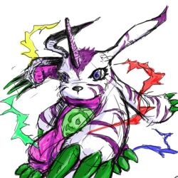 Rule 34 | claws, digimon, digimon (creature), horns, psychemon, simple background, solo, white background