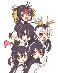 Rule 34 | 10s, 5girls, :d, :o, black hair, black jacket, blonde hair, boots, brown eyes, clenched hand, doremifa rondo (vocaloid), drawstring, emperor penguin (kemono friends), gentoo penguin (kemono friends), hair between eyes, hair over one eye, hand up, headphones, highres, hood, hoodie, humboldt penguin (kemono friends), jacket, kemono friends, long hair, looking at viewer, low twintails, multicolored clothes, multicolored hair, multicolored jacket, multiple girls, official art, open mouth, orange hair, outstretched arm, penguin tail, penguins performance project (kemono friends), pink footwear, pink hair, red eyes, red hair, rockhopper penguin (kemono friends), royal penguin (kemono friends), simple background, smile, streaked hair, tail, tama (songe), turtleneck, twintails, vocaloid, white background, white hair, white jacket