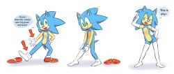 Rule 34 | androgynous, comic, drawfag, elbow gloves, gender request, gloves, hand on own hip, highres, sonic the hedgehog, sonic (series), thighhighs, trap, white background