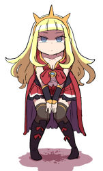 Rule 34 | 1girl, bent over, blonde hair, blue eyes, boots, cagliostro (granblue fantasy), circlet, granblue fantasy, knee boots, long hair, peeing, peeing self, shaded face, shadow, solo, thighhighs, white background, yoshino norihito