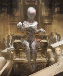 Rule 34 | 1girl, artist request, cygames, egyptian, eye of horus, grave, hieroglyphics, marian the mummy, mummy, official art, sarcophagus, shadowverse, sitting, throne, wrapped up