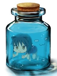 Rule 34 | 1girl, 3d, :3, :t, animal ears, aq interactive, arcana heart, atlus, bad id, bad pixiv id, black hair, bottle, bottle meme (pixiv), cat ears, cork, daidouji kira, examu, glass, hayake, hayake (chenran), in bottle, in container, one-piece swimsuit, short hair, solo, swimming, swimsuit, third-party edit, underwater, water, what, yellow eyes