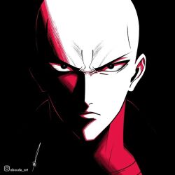 Rule 34 | 1boy, aboude art, artist name, bald, black eyes, closed mouth, commentary, instagram logo, instagram username, limited palette, looking at viewer, male focus, one-punch man, saitama (one-punch man), signature, solo