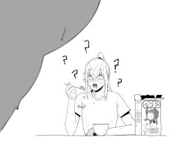 Rule 34 | 2girls, ?, ??, blush, bowl, breakfast, cereal box, cereals, character request, eating, girls&#039; frontline, greyscale, huqu, monochrome, multiple girls, open mouth, ro635 (girls&#039; frontline), voyeurism, wide-eyed