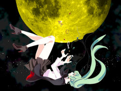 Rule 34 | 1girl, bracelet, chun (chung), earrings, female focus, full body, full moon, gem, green eyes, green hair, hatsune miku, high heels, jewelry, legs, long hair, matching hair/eyes, moon, necklace, open mouth, outdoors, shoes, sky, solo, twintails, very long hair, vocaloid