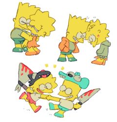 Rule 34 | 1boy, 1girl, bart simpson, brother and sister, colored skin, itchy &amp; scratchy, lisa simpson, siblings, tagme, the simpsons, yellow skin