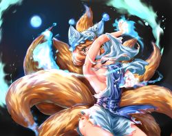 Rule 34 | 1girl, bad id, bad pixiv id, blonde hair, breasts, cleavage, female focus, fox tail, hat, highres, mo ne, multiple tails, short hair, sideboob, solo, tail, torn clothes, touhou, yakumo ran, yellow eyes