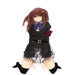 armband bad_id bad_pixiv_id belt black_thighhighs blue_eyes breasts gm hair_bobbles hair_ornament large_breasts long_hair pleated_skirt red_hair skirt solo thighhighs umineko_no_naku_koro_ni ushiromiya_ange zettai_ryouiki