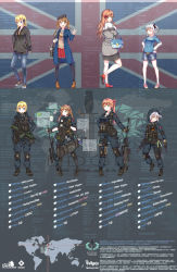 Rule 34 | 4girls, absurdres, ash, ash:concussion, bad id, bad pixiv id, german flag, highres, long hair, map, multiple girls, multiple views, union jack, united kingdom, weapon, white hair, yakumo ling