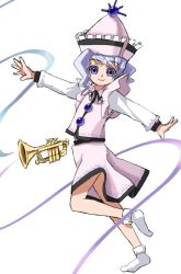 Rule 34 | 1girl, female focus, full body, hat, hirosato, instrument, merlin prismriver, pink hat, simple background, solo, touhou, trumpet