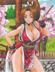 Rule 34 | 1girl, breasts, fatal fury, highres, large breasts, ponytail, shiranui mai, smile, tagme