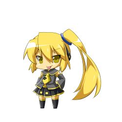 Rule 34 | 1girl, :p, akita neru, bad id, bad pixiv id, blonde hair, boots, chibi, eiri (eirri), highres, long hair, necktie, ponytail, side ponytail, skirt, solo, thigh boots, thighhighs, tongue, tongue out, very long hair, vocaloid, yellow eyes, yellow necktie