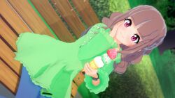 Rule 34 | 1girl, 3d, artist request, brown hair, digimon, digimon ghost game, female focus, food, highres, ice cream, long hair, pink eyes, sitting, solo, tsukiyono ruli