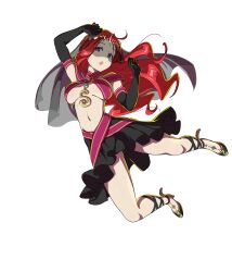 Rule 34 | 1girl, absurdres, ahoge, artist request, black footwear, black gloves, black skirt, breasts, full body, gloves, hair ornament, highres, jewelry, large breasts, long hair, looking at viewer, magical girl, magicami, navel, official art, ohtori aka, open mouth, red hair, sidelocks, skirt, transparent background, veil