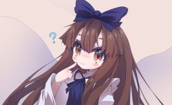 Rule 34 | 1girl, blue bow, bow, brown background, brown eyes, brown hair, closed mouth, fairy wings, hair bow, long hair, long sleeves, looking at viewer, mr.turtle head, one-hour drawing challenge, smile, solo, star sapphire, touhou, upper body, wings