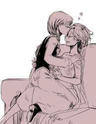Rule 34 | 2girls, anna (frozen), couch, couple, elsa (frozen), closed eyes, kissing forehead, frozen (disney), happy, incest, kiss, kissing forehead, monochrome, multiple girls, murai shinobu, siblings, sisters, sitting, sitting on lap, sitting on person, straddling, yuri