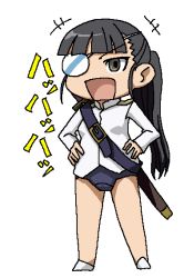 Rule 34 | 00s, 1girl, animal ears, bad id, bad pixiv id, eyepatch, kenchi, laughing, sakamoto mio, solo, strike witches, swimsuit under clothes, translated, world witches series