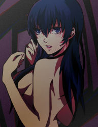 Rule 34 | 1girl, alternate hair length, alternate hairstyle, atlus, bad id, bad pixiv id, blue eyes, blue hair, breasts, censored, convenient censoring, hair censor, highres, large breasts, lips, long hair, matching hair/eyes, nail polish, nude, persona, persona 4, persona x detective, shirogane naoto, solo, yuzucchi