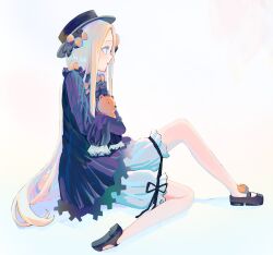 Rule 34 | 1girl, abigail williams (fate), absurdres, black footwear, blonde hair, bloomers, blue eyes, bow, fate/grand order, fate (series), hair bow, hat, highres, hugging doll, hugging object, kaze 22, multiple hair bows, orange bow, shoes, sleeves past fingers, sleeves past wrists, solo, stuffed animal, stuffed toy, teddy bear, underwear