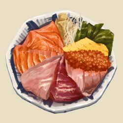 Rule 34 | food, food focus, haruhi1281, highres, meat, no humans, original, plate, raw meat, roe, still life