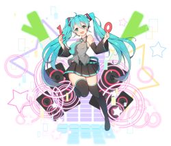 Rule 34 | 1girl, bad id, bad pixiv id, black skirt, black thighhighs, blue eyes, blue hair, blue necktie, blush, full body, hatsune miku, long hair, looking at viewer, necktie, open mouth, skirt, smile, solo, star (symbol), thighhighs, tp (kido 94), transparent background, twintails, vocaloid