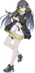 Rule 34 | &gt;:), 1girl, armband, artist request, beretta 92, black footwear, black hair, black jacket, fingerless gloves, full body, game cg, gloves, green eyes, gun, hair between eyes, hair ribbon, handgun, holding, holding gun, holding weapon, hoshimi asuna, jacket, long hair, official art, open clothes, open jacket, popped collar, ribbon, shirt, shoes, smile, sneakers, soul tide, standing, tachi-e, thighhighs, third-party source, transparent background, v-shaped eyebrows, weapon, white ribbon, white shirt, white thighhighs