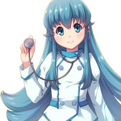 Rule 34 | 10s, 1girl, blue eyes, blue hair, happinesscharge precure!, highres, long hair, looking at viewer, matching hair/eyes, precure, sayousuke, shirayuki hime, simple background, smile, solo, stethoscope, white background