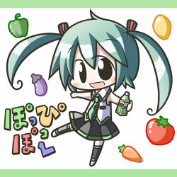 Rule 34 | 1girl, aoblue, blush, chibi, hatsune miku, long hair, necktie, open mouth, poppippoo (vocaloid), skirt, solo, thighhighs, twintails, vocaloid