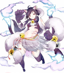 Rule 34 | 1girl, animal ears, animal hands, bell, black hair, cat ears, cat paws, jewelry, jingle bell, kurone (p&amp;d), lots of jewelry, puzzle &amp; dragons, red eyes, solo, tugmix