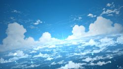 Rule 34 | artist name, blue sky, blue theme, cloud, cloudy sky, cumulonimbus cloud, day, highres, nature, no humans, original, outdoors, rain, rune xiao, scenery, signature, sky, sparkle, star (sky), summer, sun, sunlight, water drop