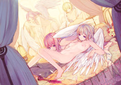 Rule 34 | 5girls, :&lt;, angel, angel wings, armpits, ass, bad id, bad pixiv id, barefoot, bed, blonde hair, blue eyes, breasts, breasts apart, canopy bed, closed eyes, cunnilingus, curtains, dutch angle, feathers, feet, female focus, flask, flat chest, flower, group sex, kimura daisuke, kiss, legs, lily (flower), long hair, lying, medium breasts, multiple girls, navel, nipples, nude, oral, orgy, original, pillow, pink hair, purple eyes, red hair, short hair, small breasts, take your pick, wings, yuri, zenra