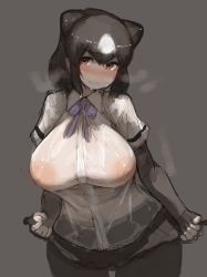 Rule 34 | 1girl, :q, absurdres, alternate breast size, animal ears, arms at sides, bear ears, bike shorts, bike shorts under skirt, black gloves, black hair, blush, bow, bowtie, breasts, breath, brown bear (kemono friends), brown eyes, clothes grab, clothes lift, collared shirt, colored inner hair, covered erect nipples, cowboy shot, curvy, dripping, elbow gloves, extra ears, female pubic hair, fingerless gloves, furrowed brow, gloves, grey background, highres, huge breasts, kemono friends, large areolae, large breasts, leaning to the side, licking lips, lifting own clothes, looking at viewer, medium hair, microskirt, multicolored hair, naughty face, nipples, no bra, nose blush, pubic hair, pubic hair peek, purple bow, purple bowtie, see-through, shibori kasu, shirt, short sleeves, sidelocks, simple background, sketch, skirt, skirt lift, smile, solo, taut clothes, taut shirt, tongue, tongue out, two-tone hair, wet, wet clothes, wet face, wet hair, wet shirt, white hair, white shirt, wide hips, wings